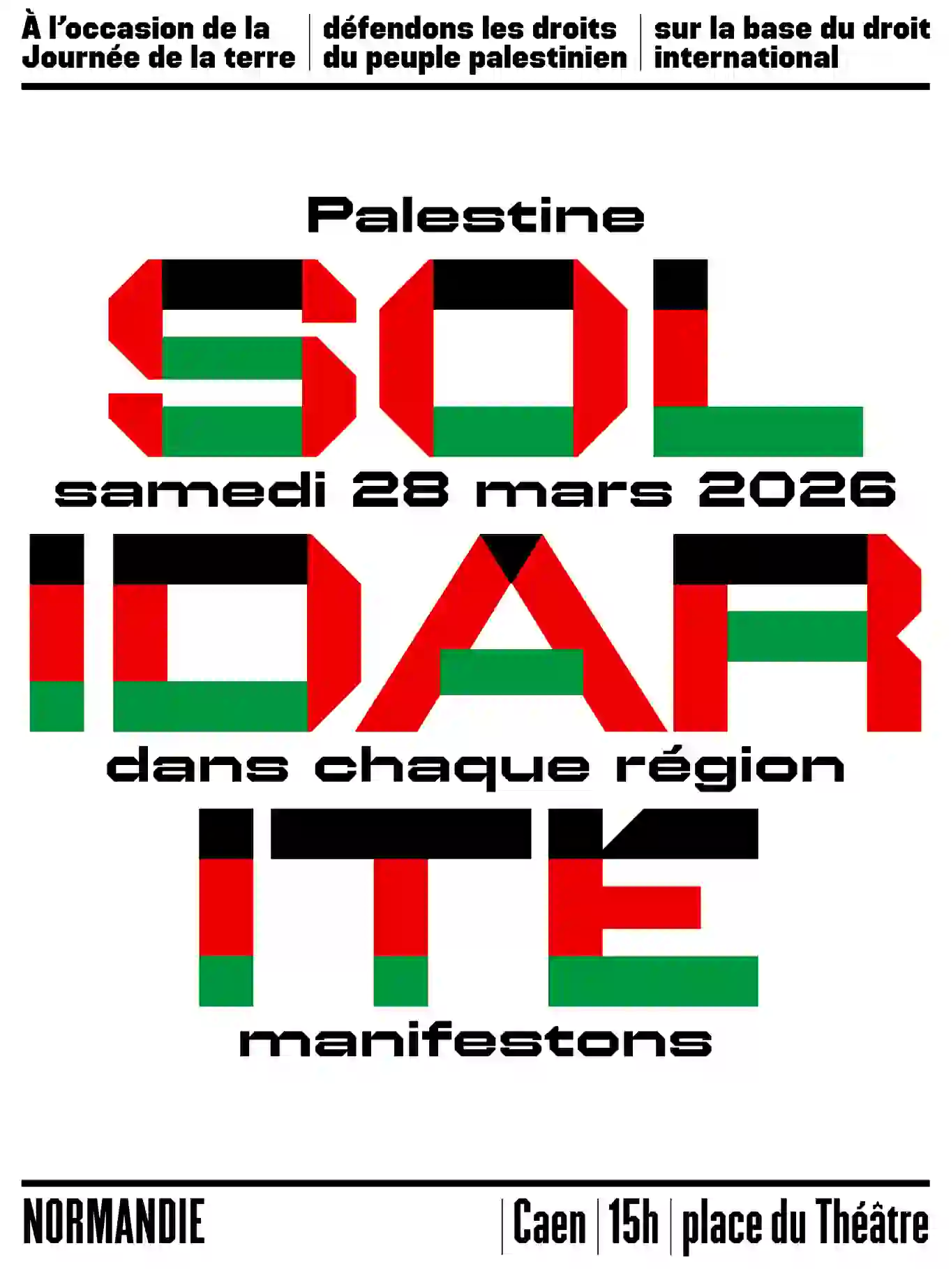 Spécial 28 mars: grande journée de manifestations unitaires en SOLIDARITÉ avec la PALESTINE,  en régions.