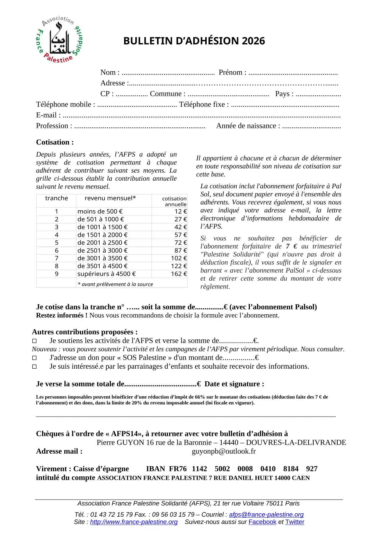 Bulletin d'adhésion 2026